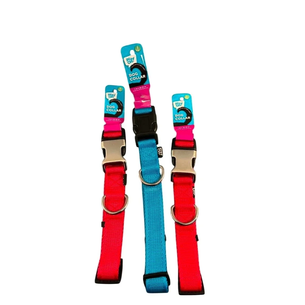 Play On Dog Collar Large Red Blue NEW 3 Pack Adjustable Nylon 18-26in